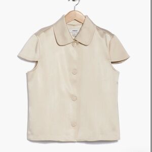 NWT Jason Wu Beige Short Sleeve Heavy Satin Blouse size XS(S)